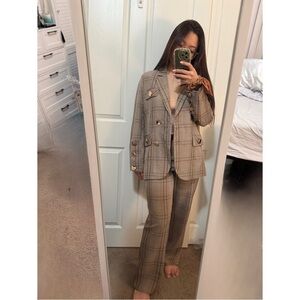 Women's Brown Plaid Suit Set